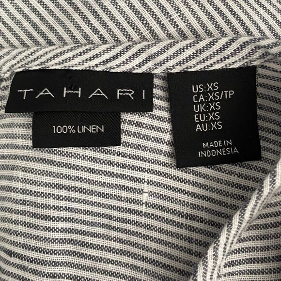 Tahari Linen Button Back Cropped Sleeve Striped Top XS - Picture 5 of 9
